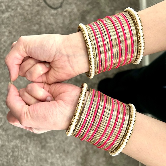 Indian Pink and Gold Pearl Chooryian/Bangels - Picture 2 of 3